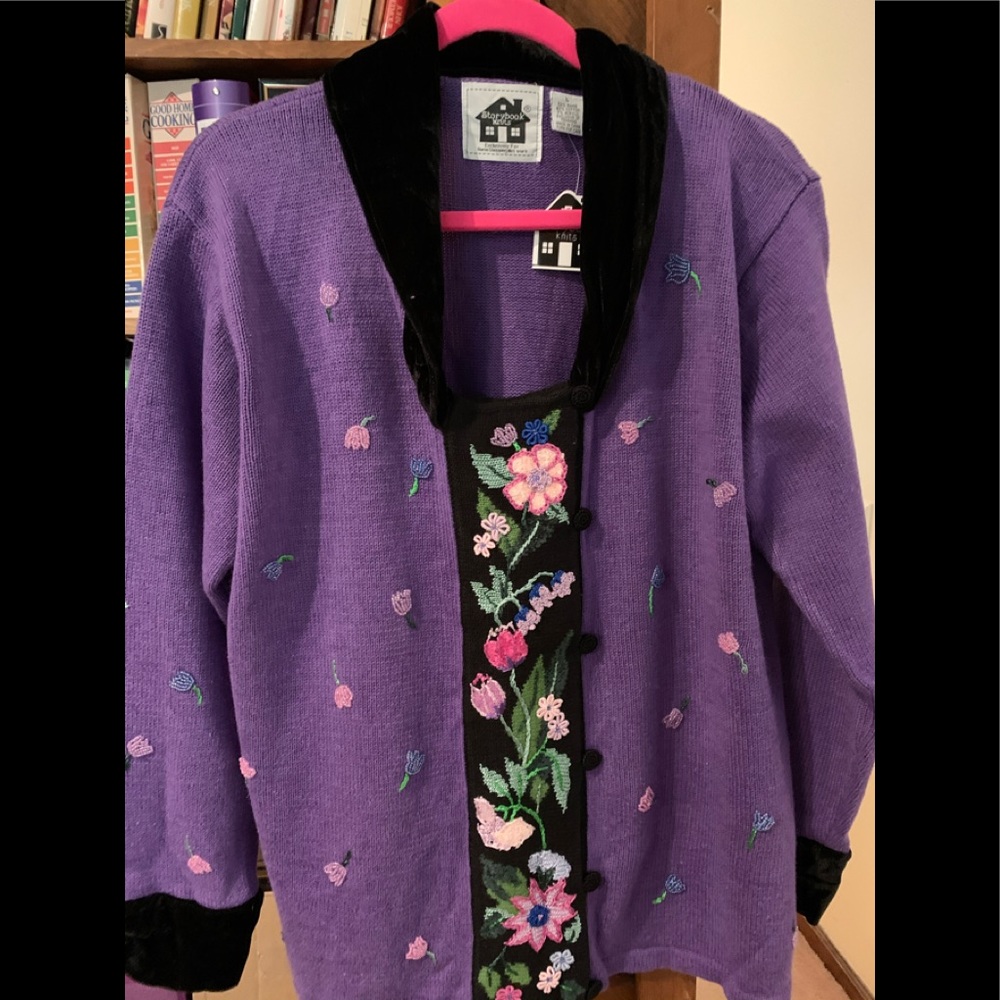 BEAUTIFUL STORYBOOK KNITS SWEATER VELVET TRIM
